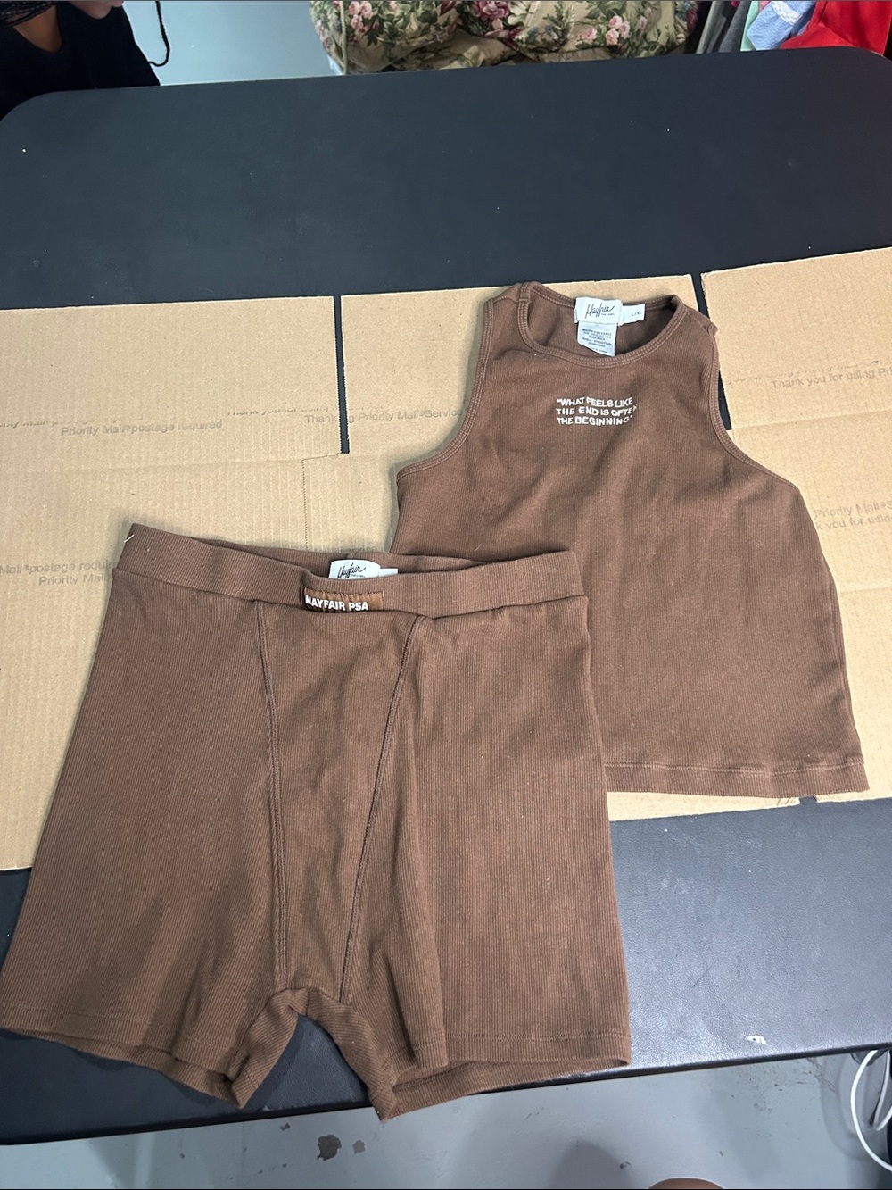 Mayfair P.S.A. Brown Ribbed Tank & Boxer Short Set size l/xl